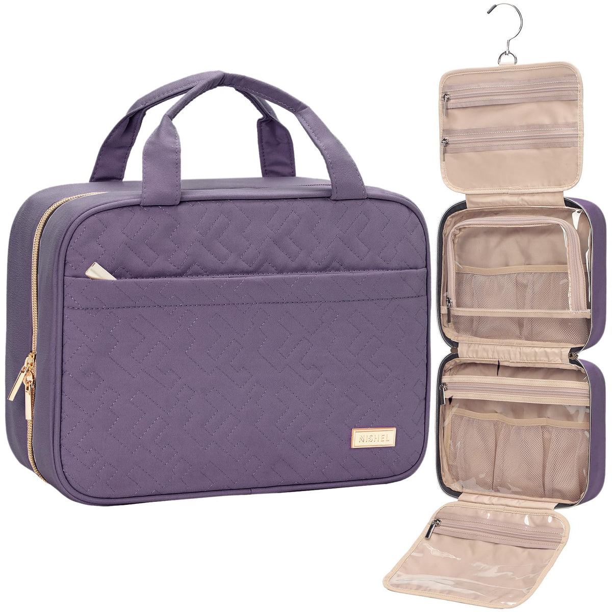 NISHEL purple hanging toiletry bag for easy access during travel