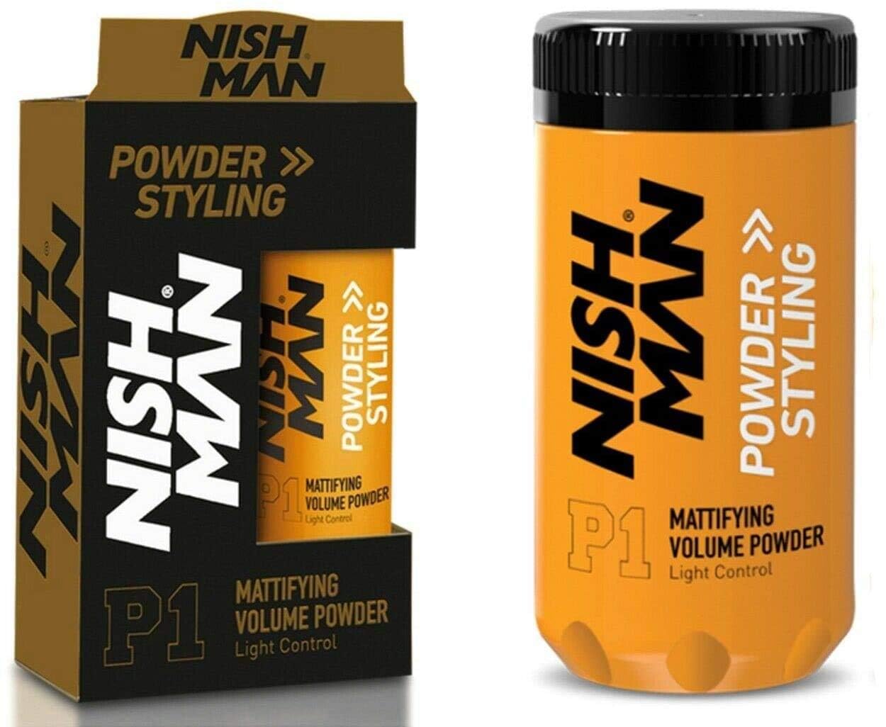 Nishman Hair Styling Powder open can dispensing powder for quick touch-ups