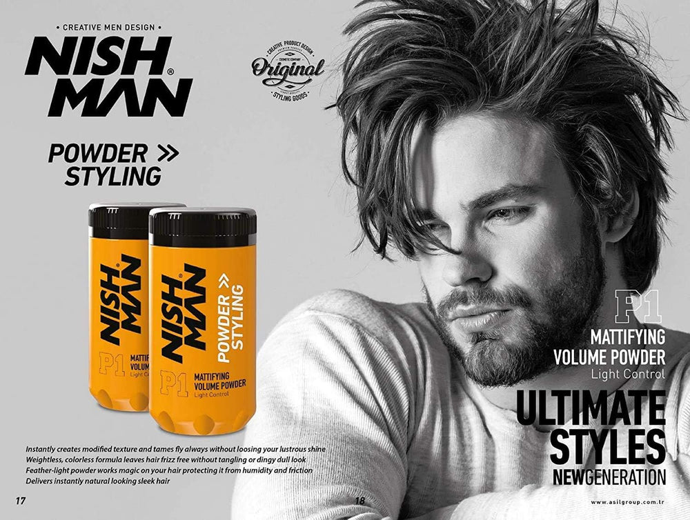 Nishman Hair Styling Powder Series packaging highlights compact, travel-friendly design