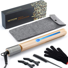 NITION ceramic-tourmaline flatiron front view shows a smooth glide for quick styling.