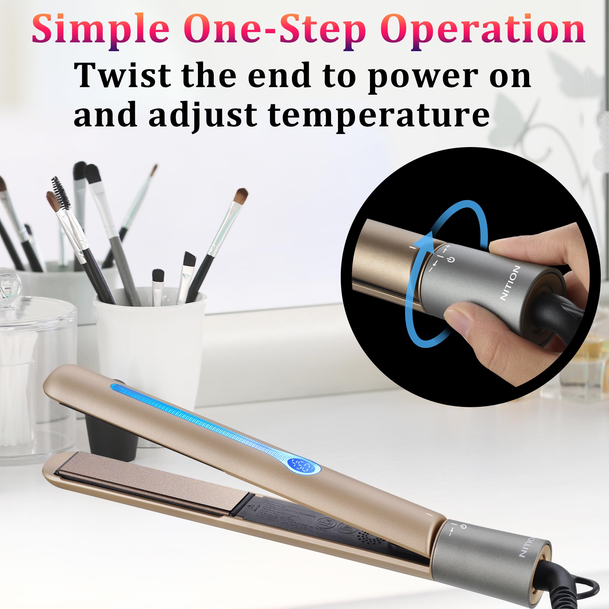NITION curling-capable 2-in-1 design supports straightening and curling.
