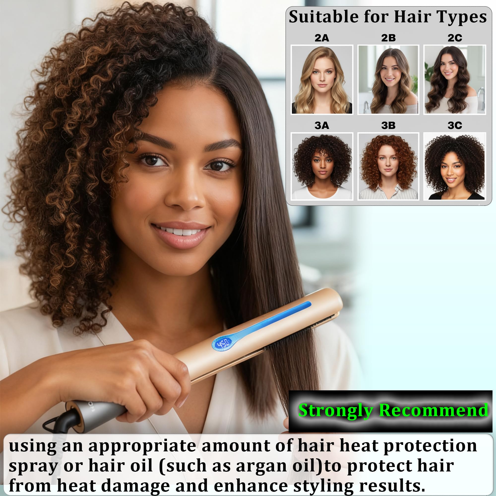 NITION flatiron LCD display enables easy temperature selection for varied hair types.