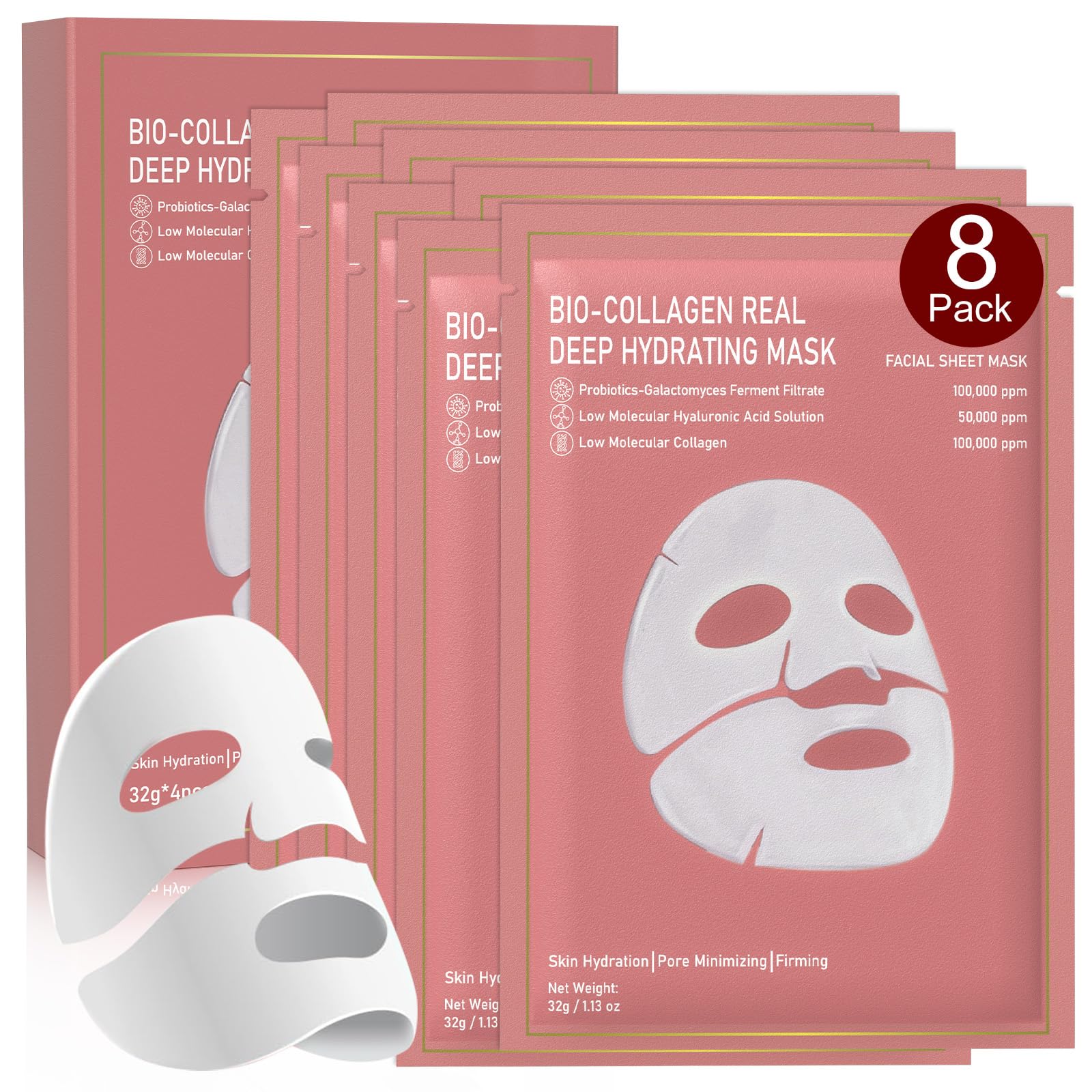 Nityrliv Bio-Collagen Real Deep Mask packaging highlights eight-pack convenience for hydration.
