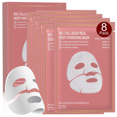 Nityrliv Bio-Collagen Real Deep Mask packaging highlights eight-pack convenience for hydration.