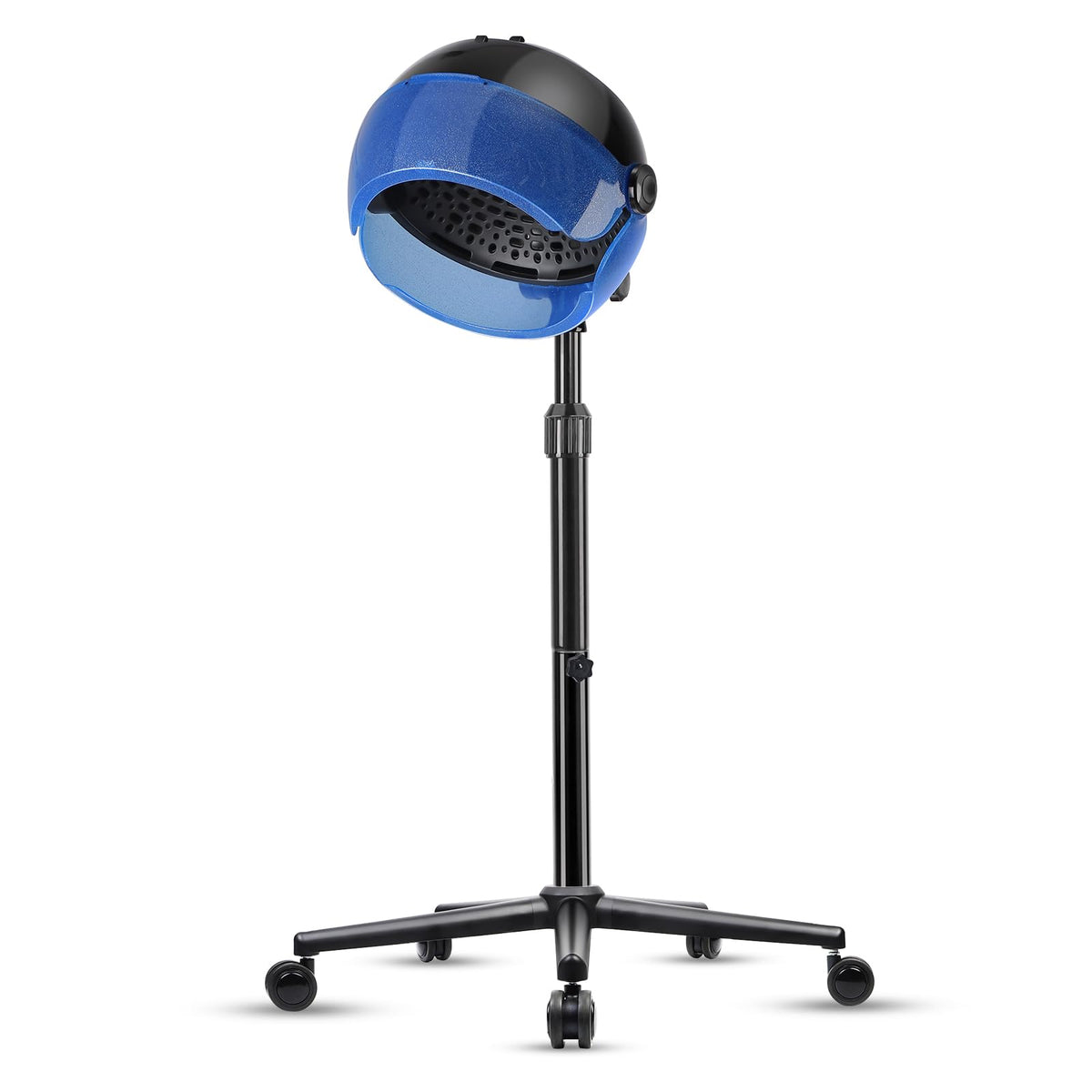 Niuadage hooded hair dryer stand demonstrates adjustable height for comfortable use.