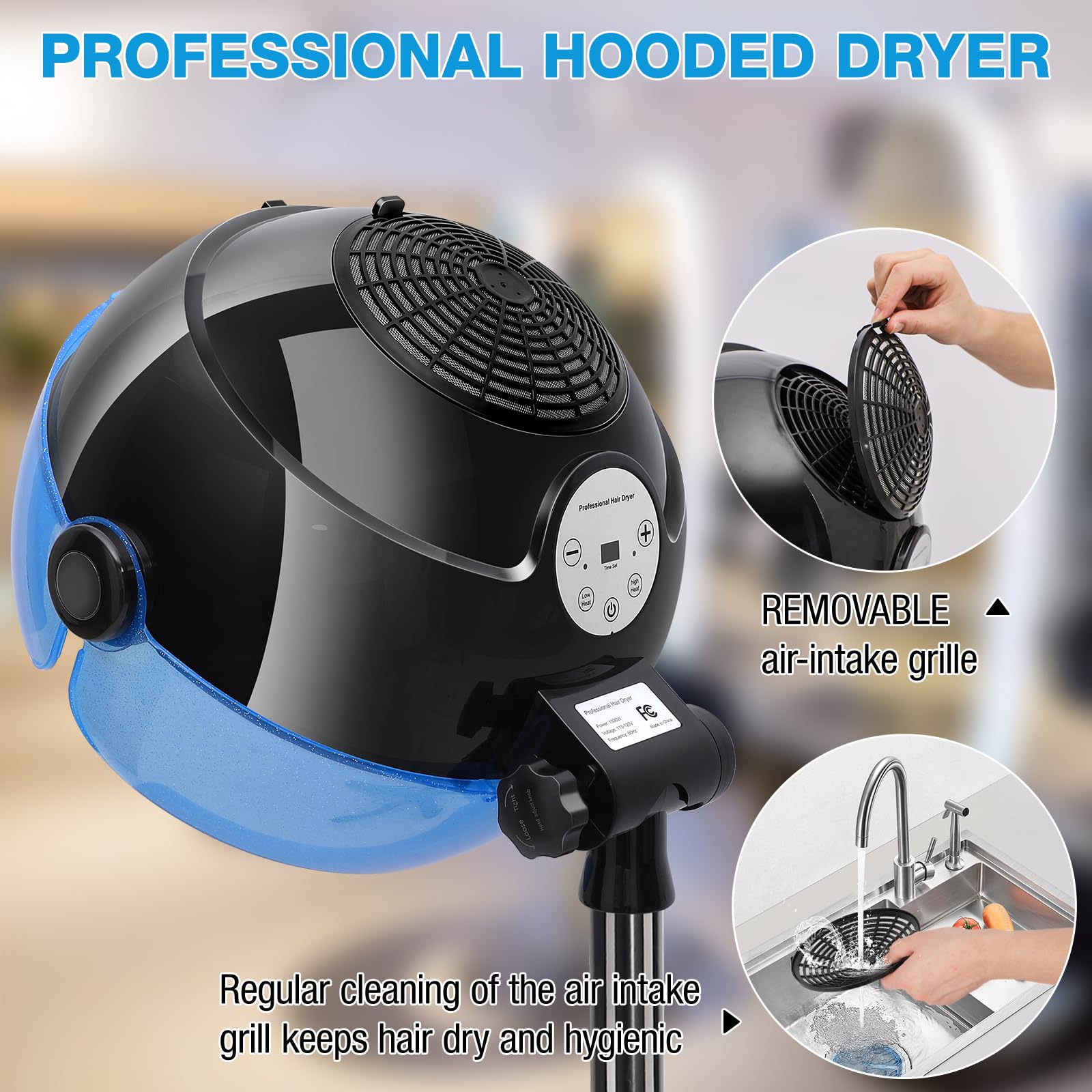 Niuadage hooded hair dryer three-temperature modes for versatile hair types.