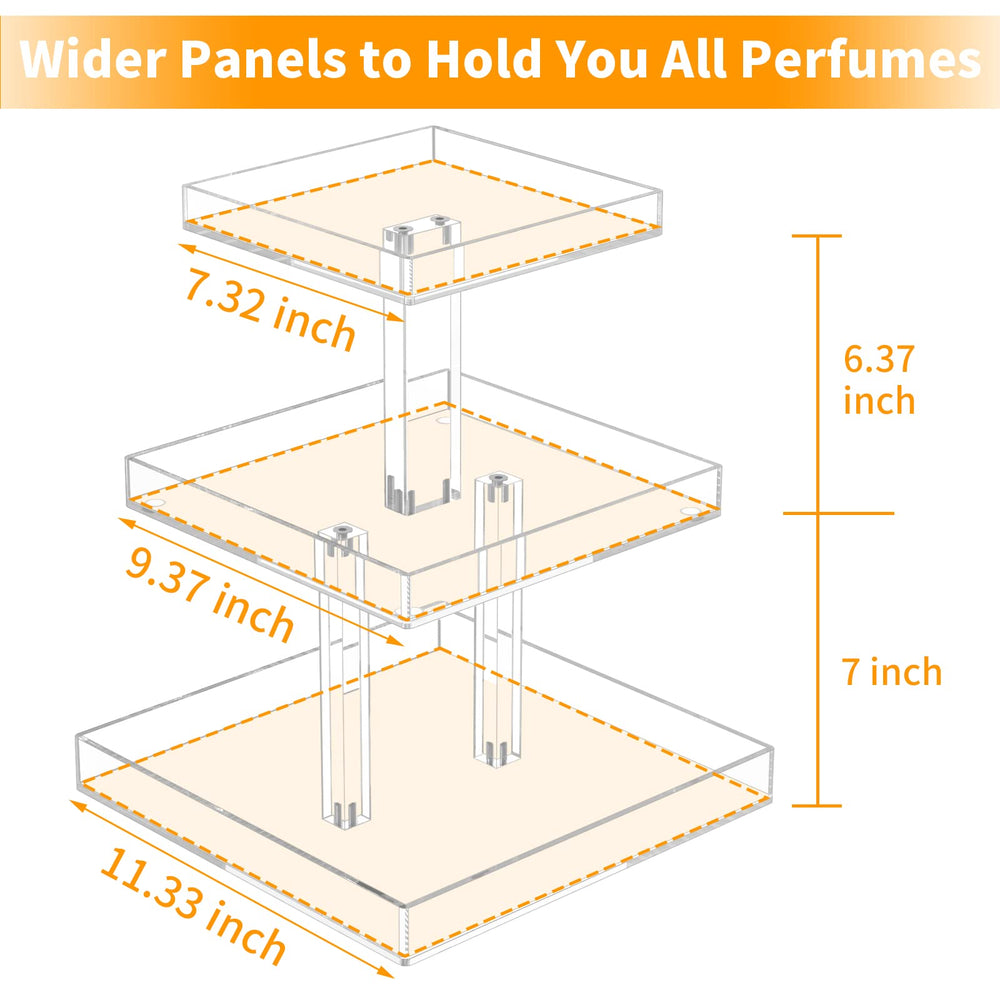NIUBEE bottom tray accommodates larger bottles for full vanity view