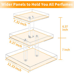 NIUBEE bottom tray accommodates larger bottles for full vanity view