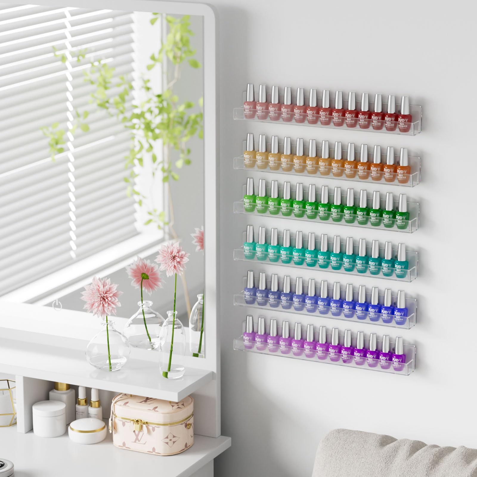 NIUBEE 6-tier organizer measures 15 inches for compact, space-saving wall storage.