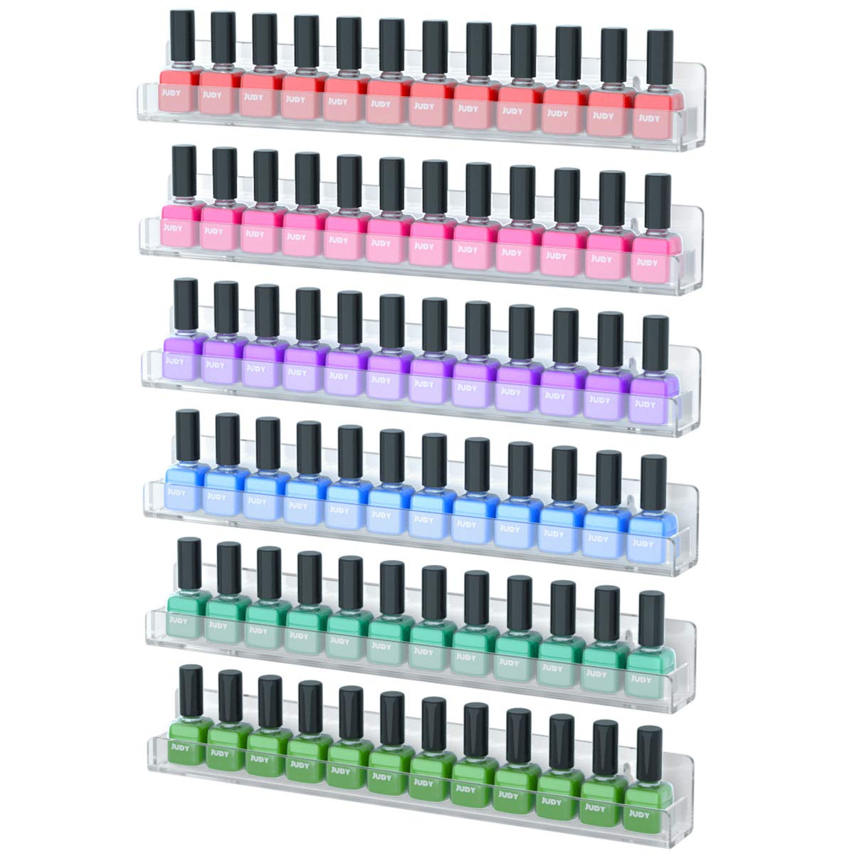 NIUBEE nail polish rack 6-pack wall-mounted setup showcases organized, easy-access display.