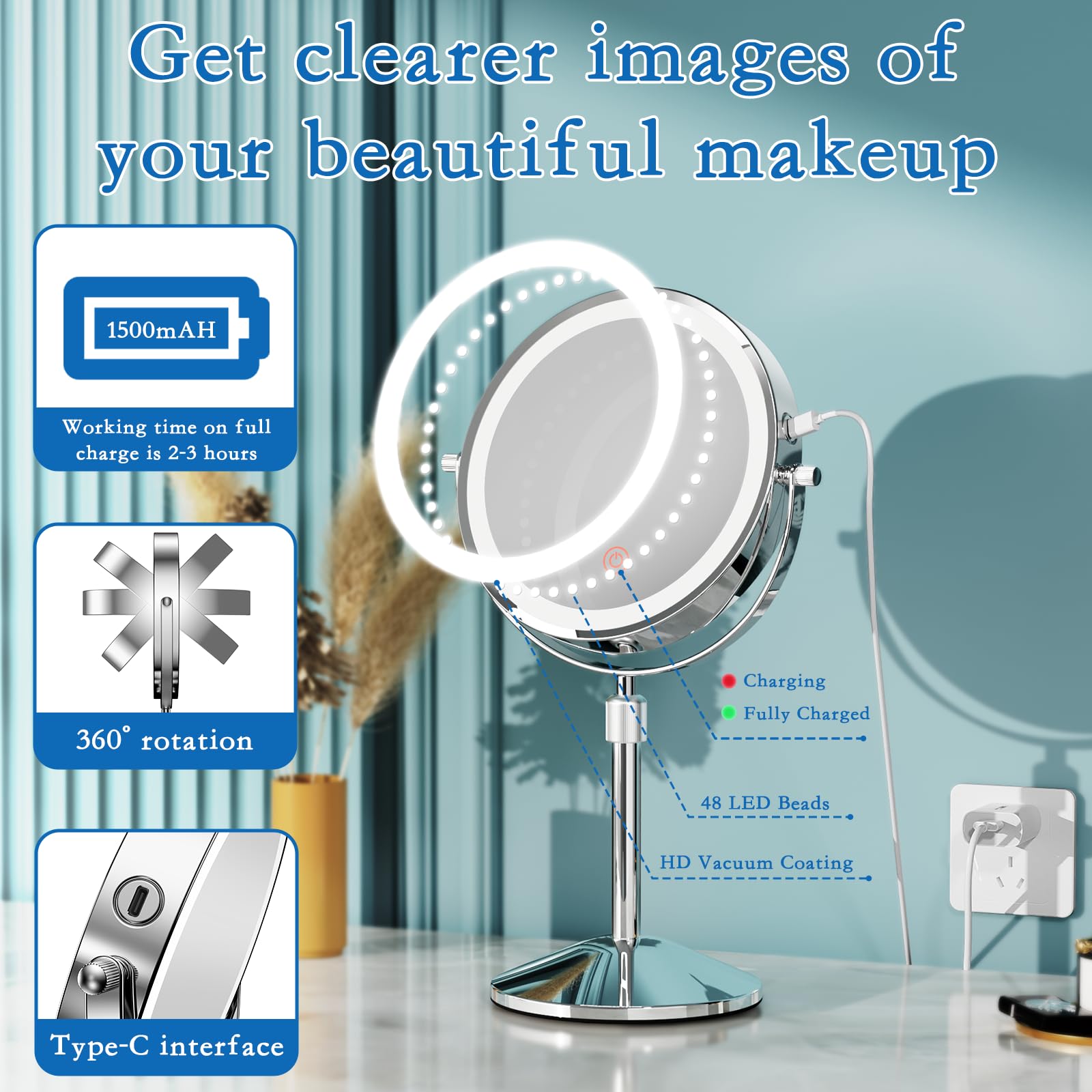 Niuphia vanity mirror height-adjustable base for stable placement on surfaces