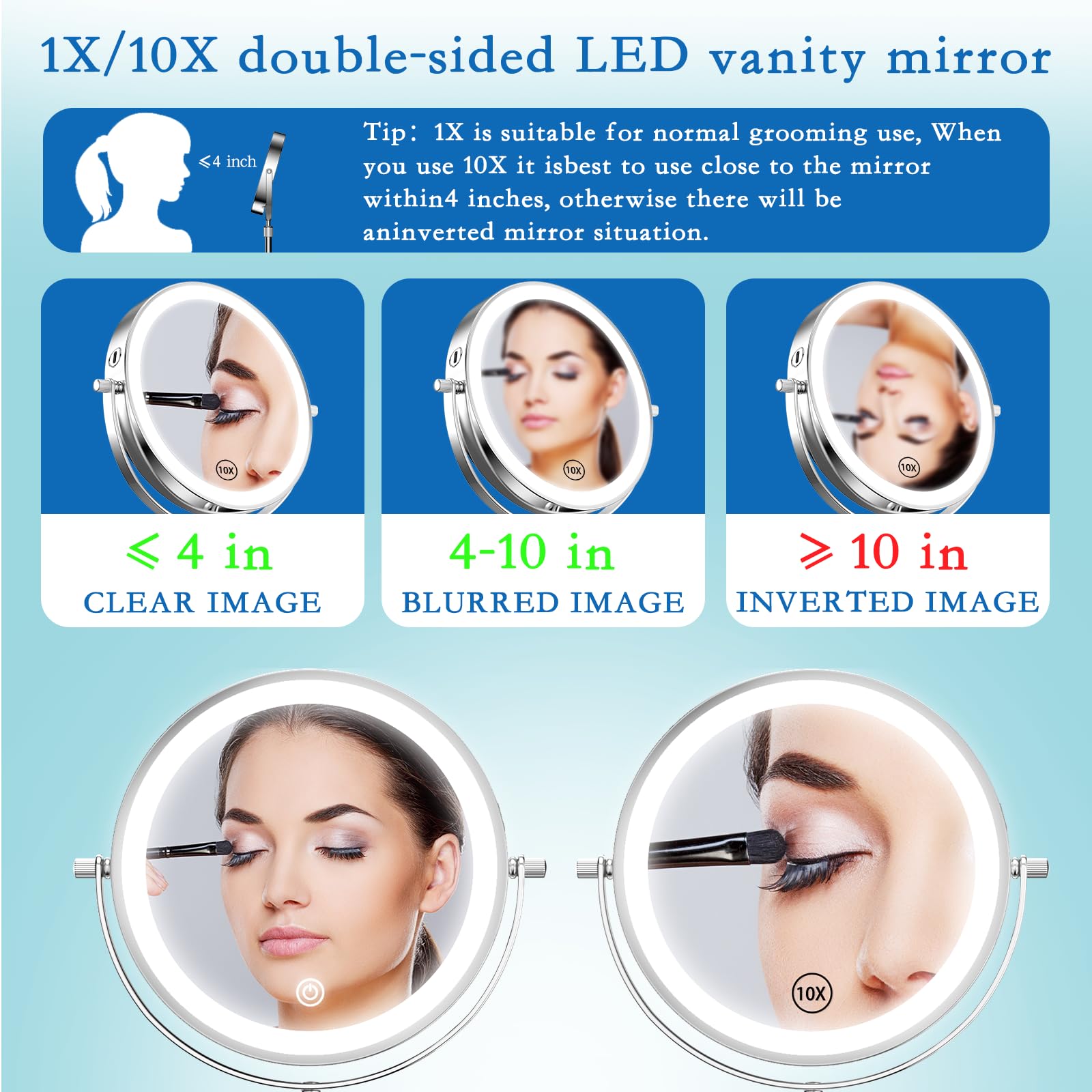 Niuphia vanity mirror rechargeable battery enables cordless use anywhere