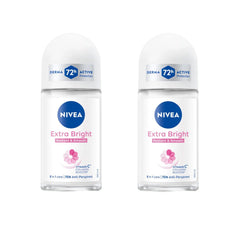 NIVEA Extra Bright roll-on bottle with twin-pack for long-lasting freshness and brighter underarms.