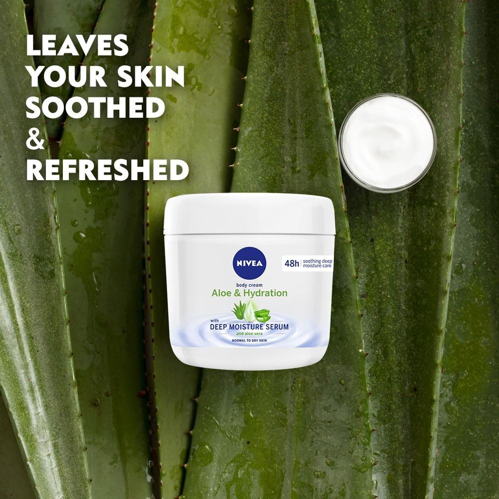 NIVEA Aloe Hydration packaging image shows dermatologist tested quality.
