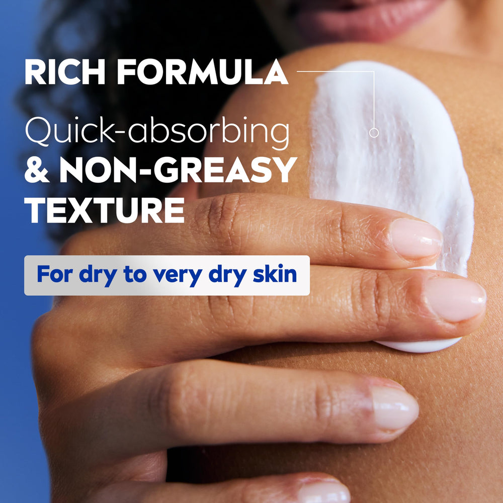 NIVEA bottle beside bath towels for easy everyday moisturizing convenience