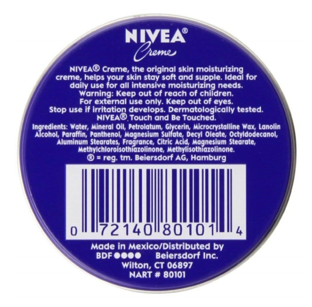 NIVEA Creme 1oz tin on shelf emphasizes bulk family pack convenience