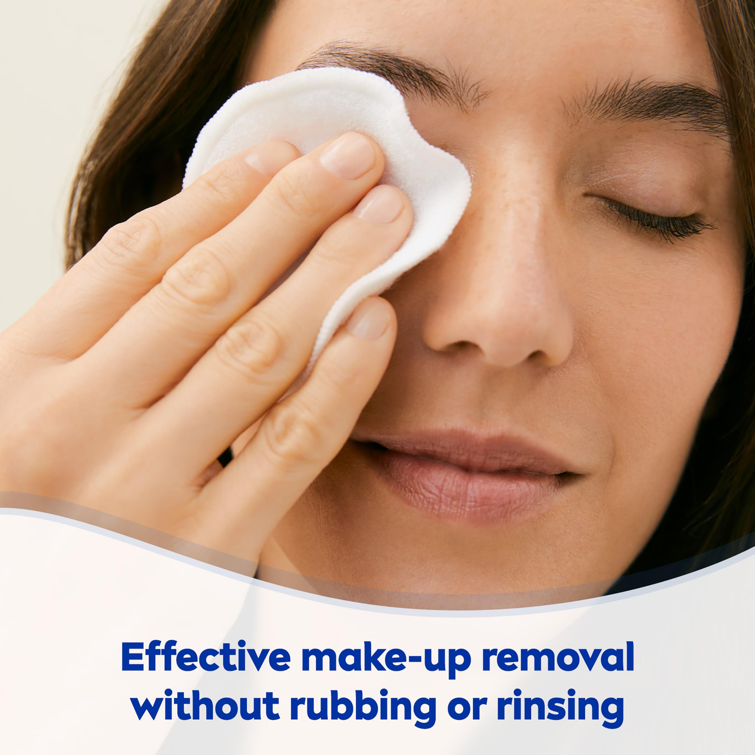 NIVEA applied to closed eye area, showing gentle cleansing and reduced rubbing