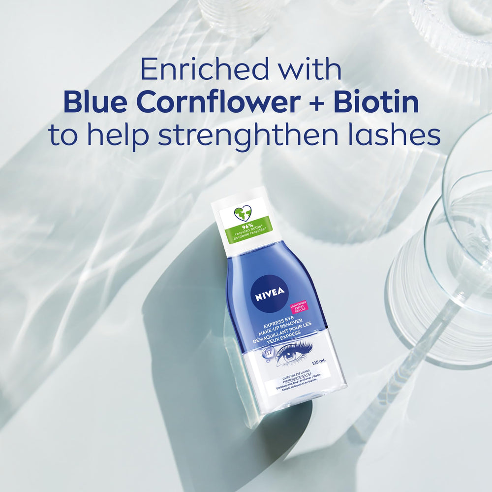NIVEA Double Effect Eye Make-Up Remover removes waterproof mascara gently.