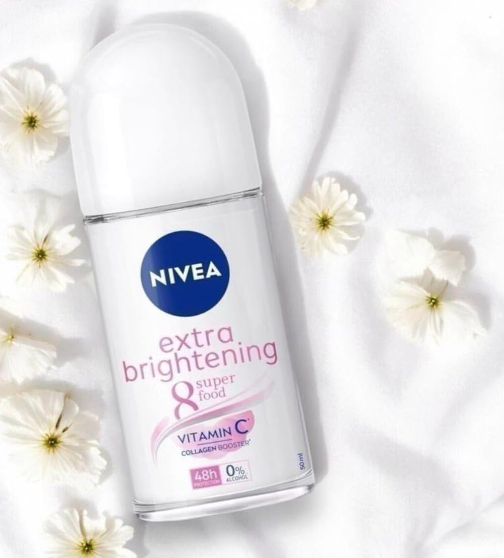 NIVEA Extra Brightening roll-on bottle with vitamin C for brighter underarms