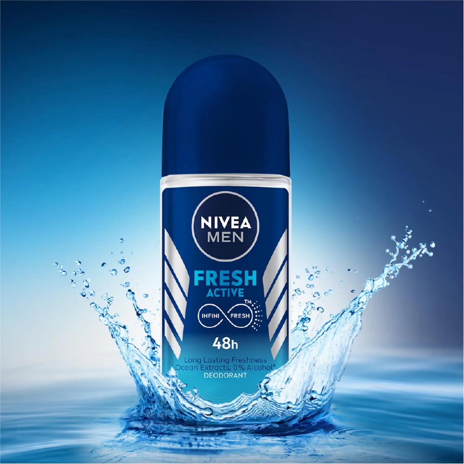 NIVEA Fresh Active roll-on bottle close-up highlights smooth glide.