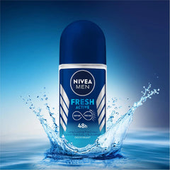 NIVEA Fresh Active roll-on bottle close-up highlights smooth glide.