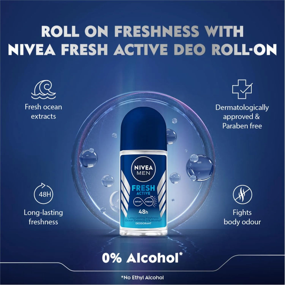 NIVEA Fresh Active scent profile suggests clean, masculine fragrance.