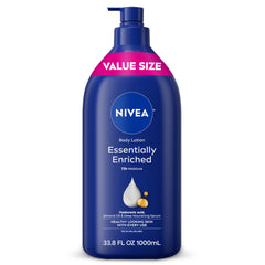 NIVEA front pump bottle showing almond oil formula and large value size benefit