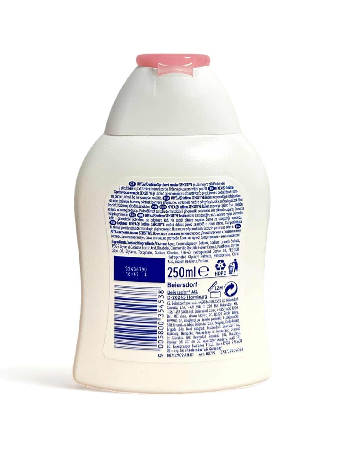 NIVEA Intimo Sensitive Wash Lotion packaging shows 250 ml bottle for everyday use
