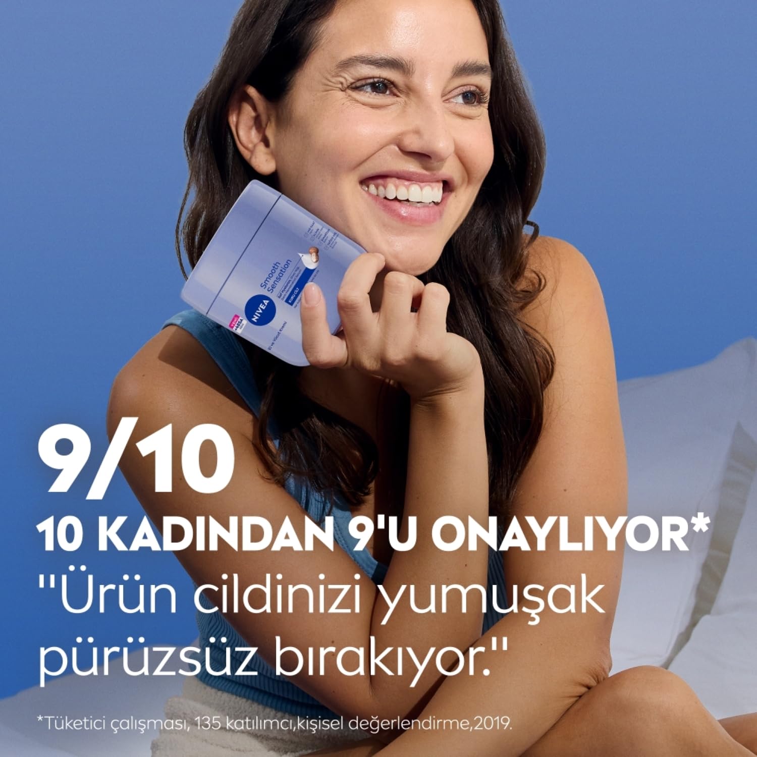 NIVEA Irresistibly Smooth Body Cream on bathroom shelf.