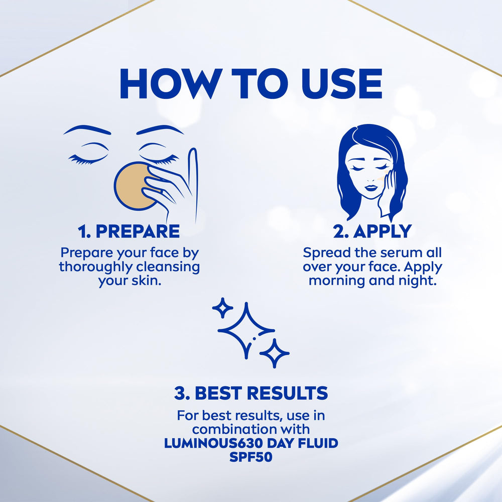 NIVEA Luminous 630 Spot Serum AA skincare routine with morning and evening use