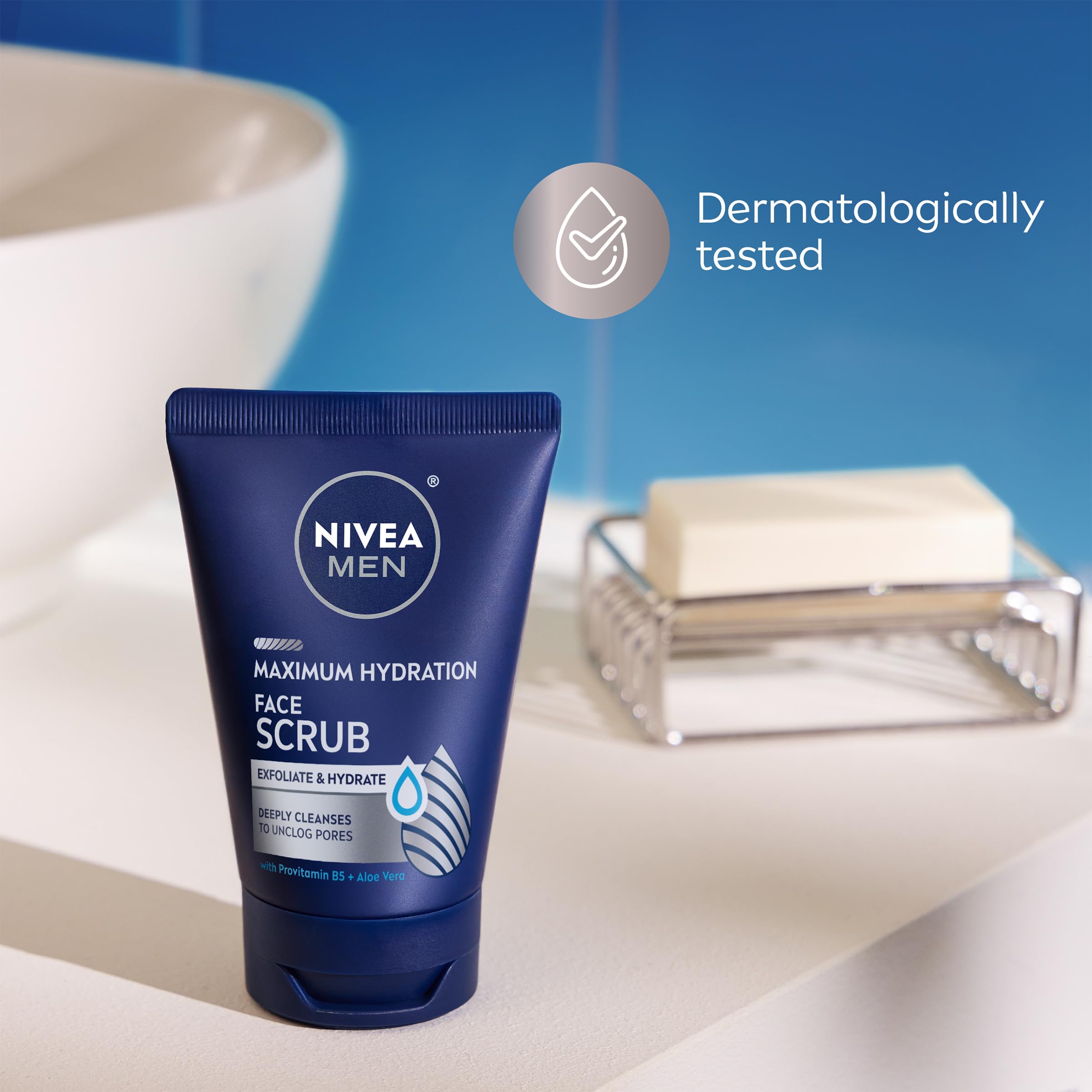 NIVEA MEN daily skincare routine concept with scrub in action