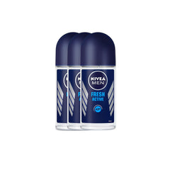 NIVEA Men Fresh Active 3-pack bottles for travel and gym use.
