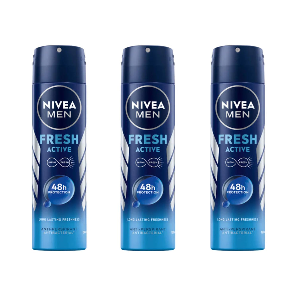 NIVEA MEN Fresh Active Deodorant Spray pack-3 front view, aluminum-free, long-lasting freshness