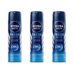 NIVEA MEN Fresh Active Deodorant Spray pack-3 front view, aluminum-free, long-lasting freshness