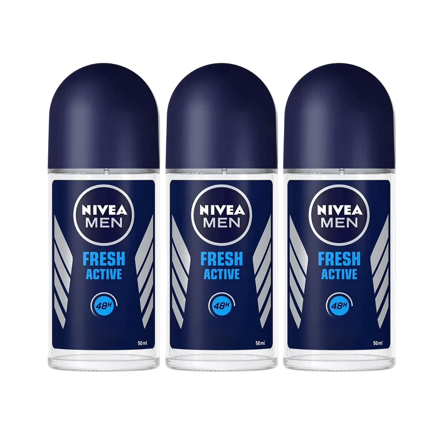 NIVEA Men Fresh Active roll-on application close-up highlighting long-lasting protection and refreshing scent.