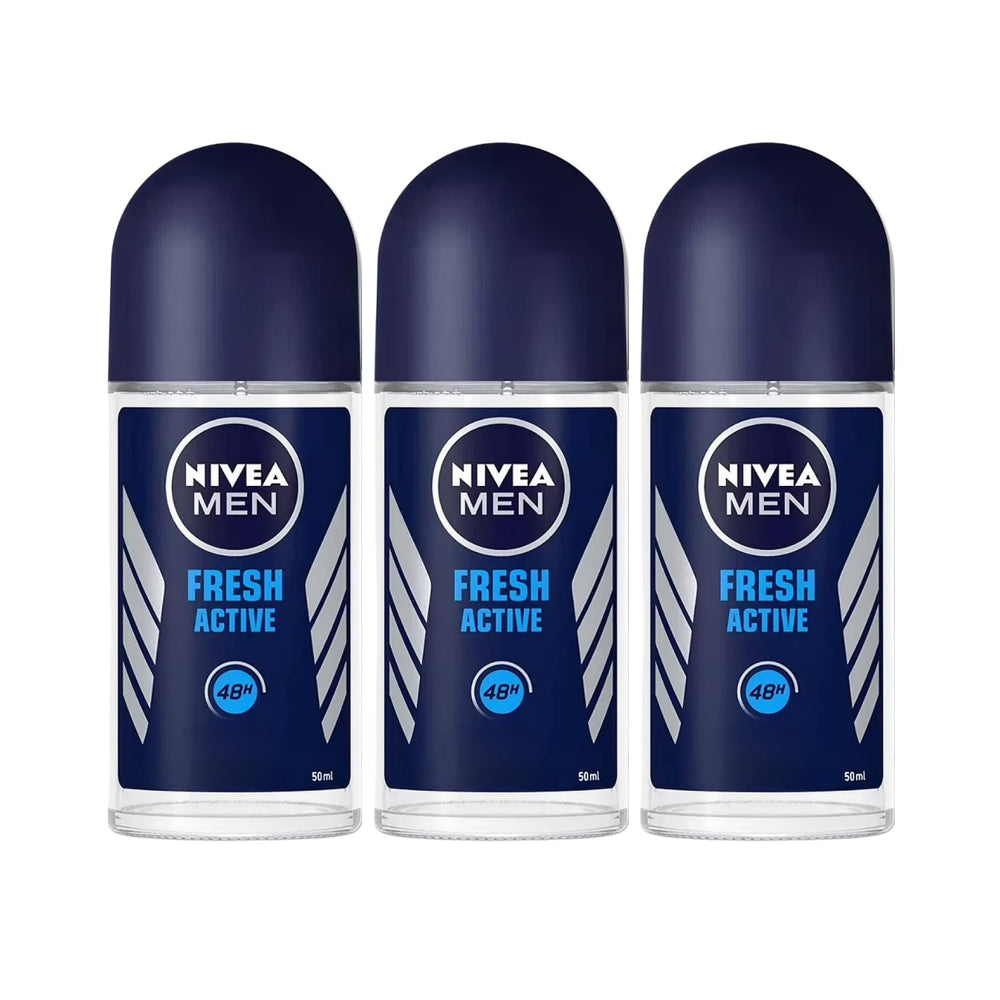 NIVEA Men Fresh Active roll-on application close-up highlighting long-lasting protection and refreshing scent.
