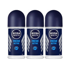 NIVEA Men Fresh Active roll-on application close-up highlighting long-lasting protection and refreshing scent.