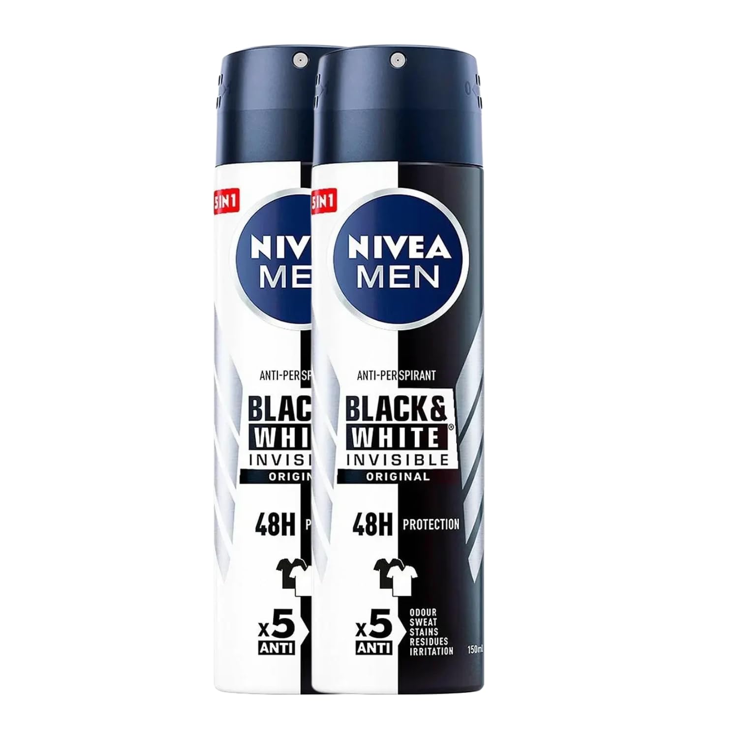NIVEA Men Invisible Original spray bottle shows 150ml for all-day protection.