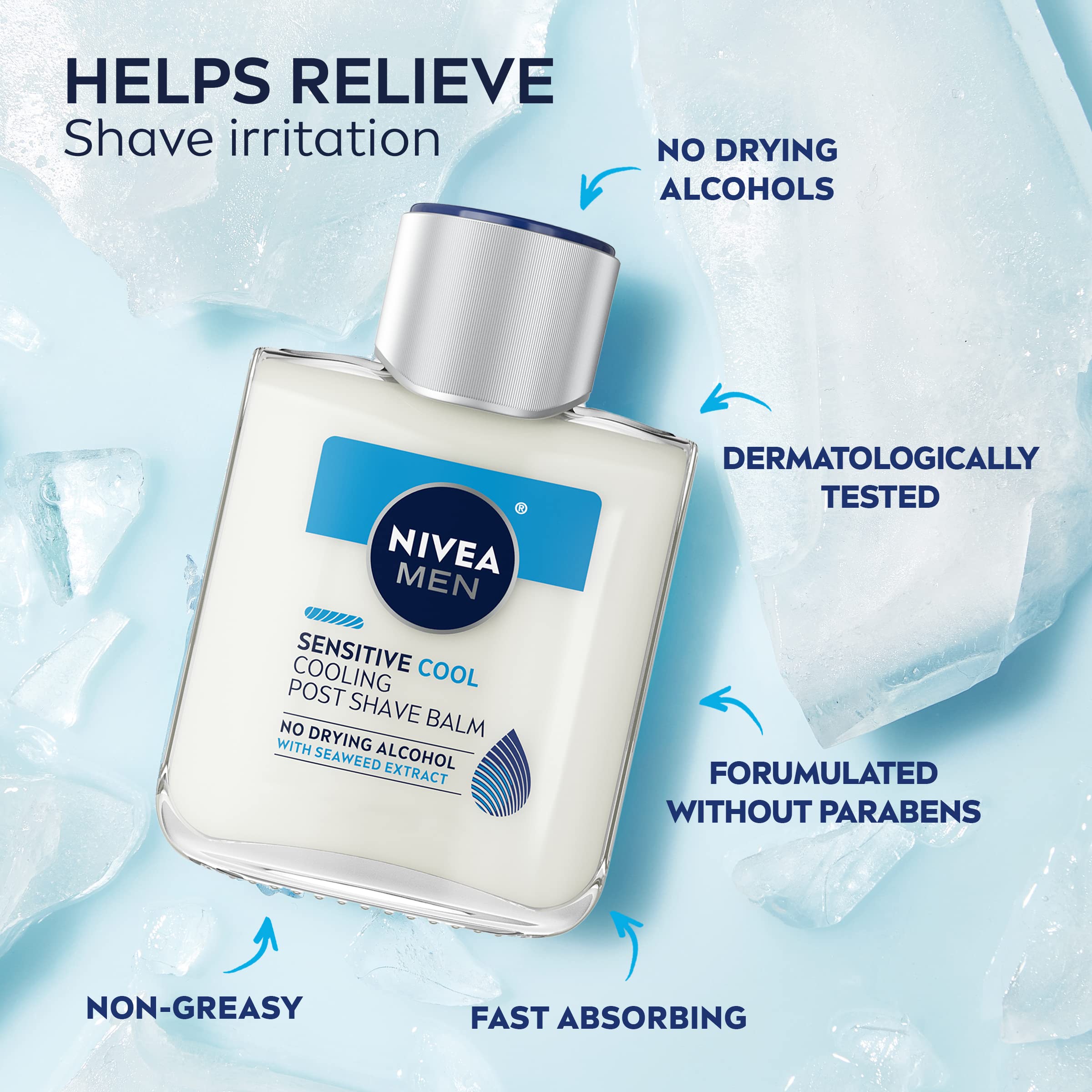 NIVEA MEN Sensitive Cooling Post Shave Balm alcohol-free label on packaging