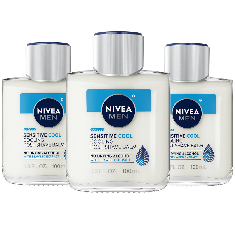 NIVEA MEN Sensitive Cooling Post Shave Balm bottle front shows cooling formula for after-shave relief
