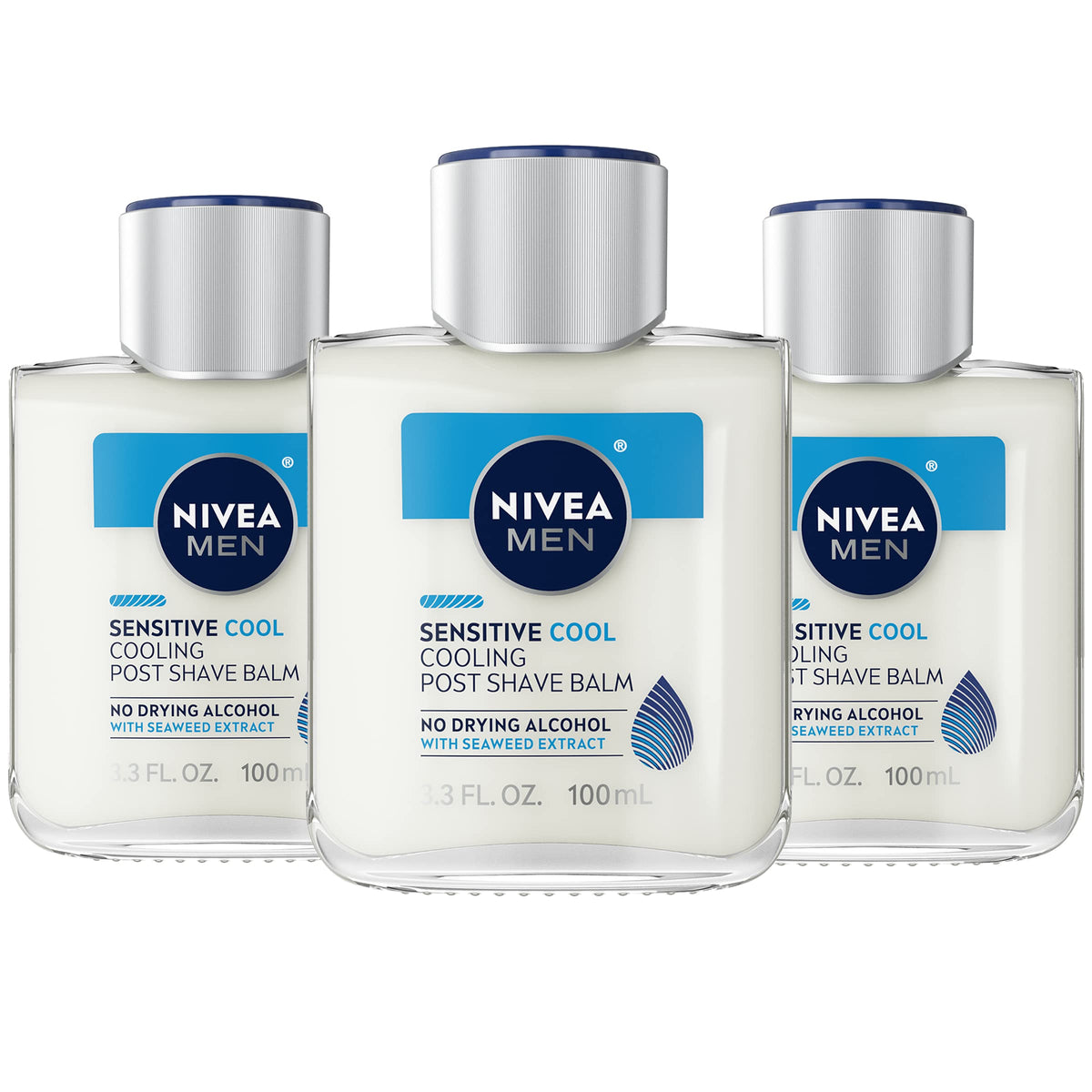 NIVEA MEN Sensitive Cooling Post Shave Balm bottle front shows cooling formula for after-shave relief