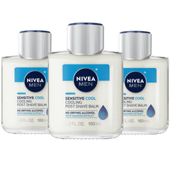 NIVEA MEN Sensitive Cooling Post Shave Balm bottle front shows cooling formula for after-shave relief