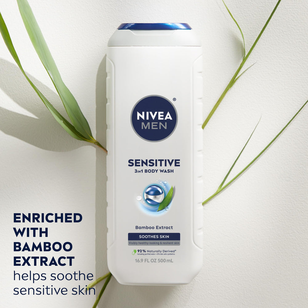 NIVEA MEN Sensitive foam texture image highlighting gentle cleansing and hydration.
