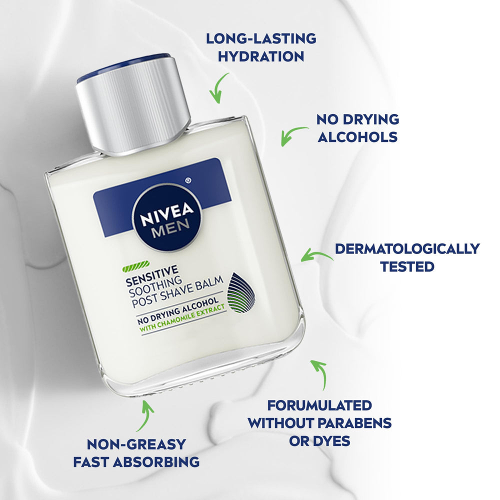 NIVEA MEN Sensitive Soothing Post Shave Balm applied on the face after shaving.