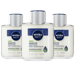NIVEA MEN Sensitive Soothing Post Shave Balm bottle front, alcohol-free formula for sensitive skin.