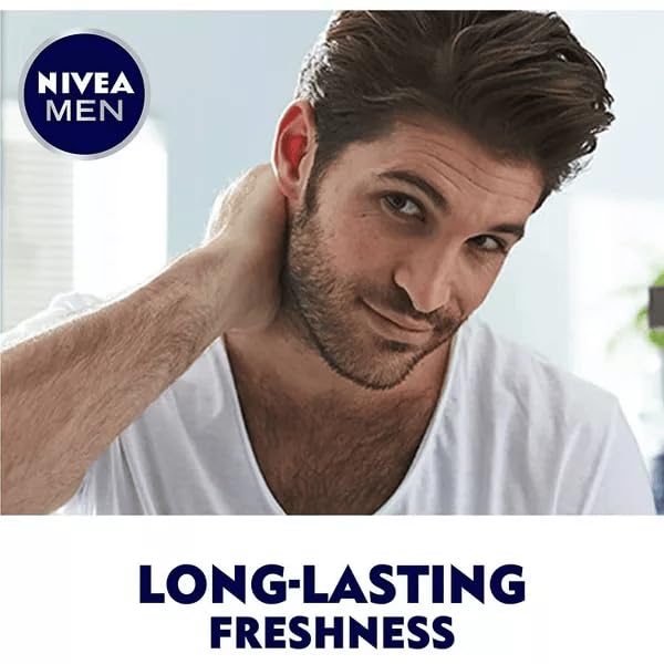 NIVEA Men Silver Protect bottle on bathroom counter emphasizes fresh scent and daily use