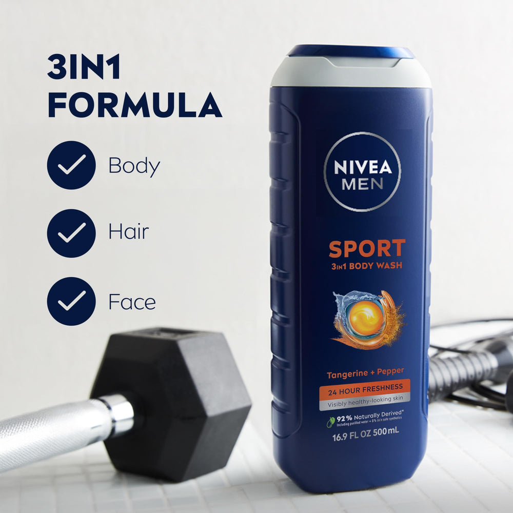 NIVEA MEN Sport bottle angled highlight Revitalizing Minerals for refreshed skin after training.