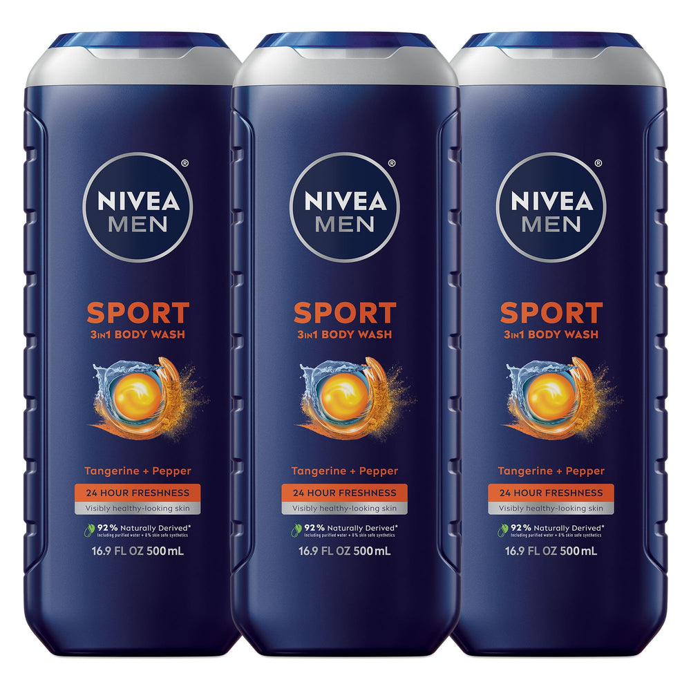 NIVEA MEN Sport Body Wash bottle front displaying revitalizing minerals for refreshed skin
