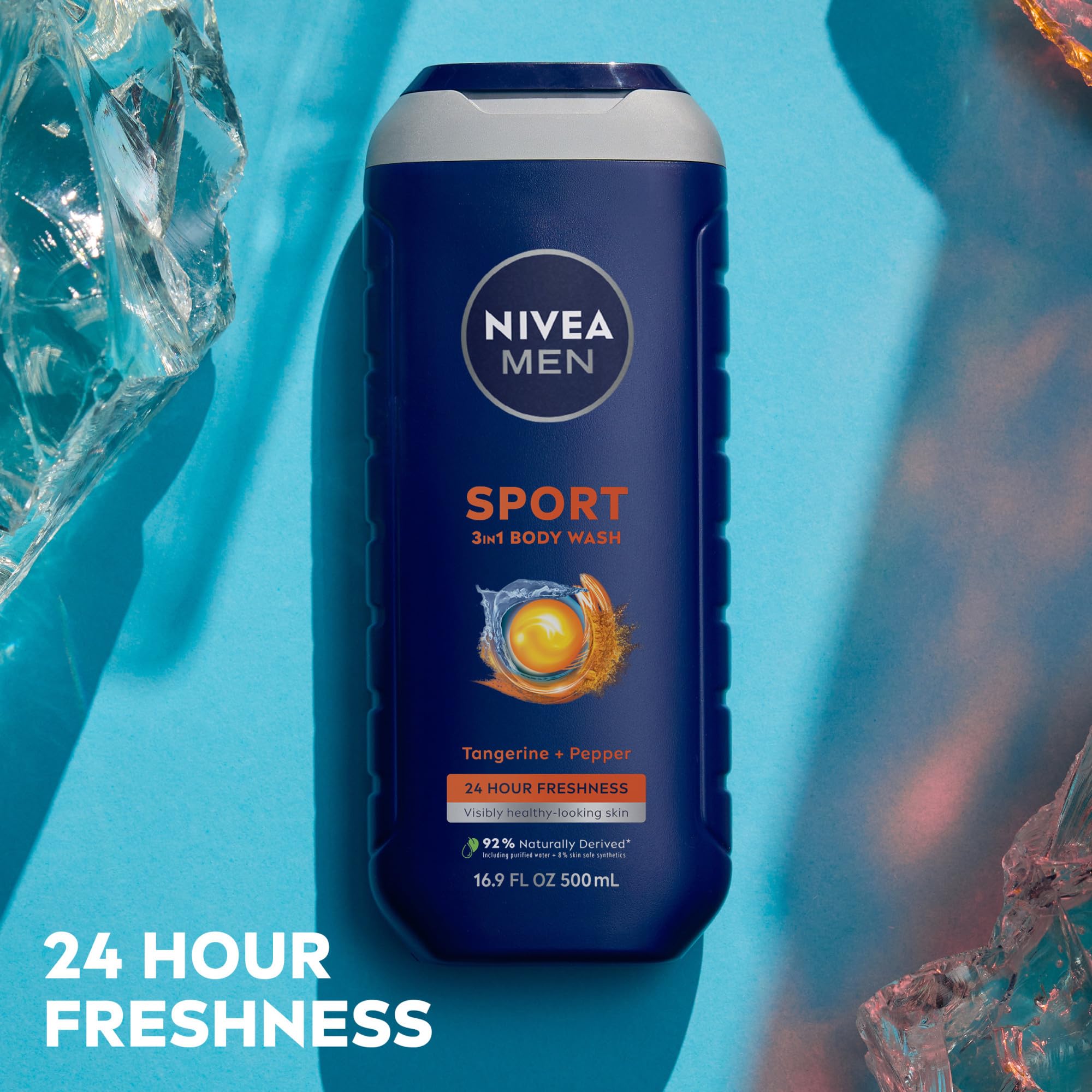 NIVEA MEN Sport 3-pack display emphasizes bulk value and convenience for families.