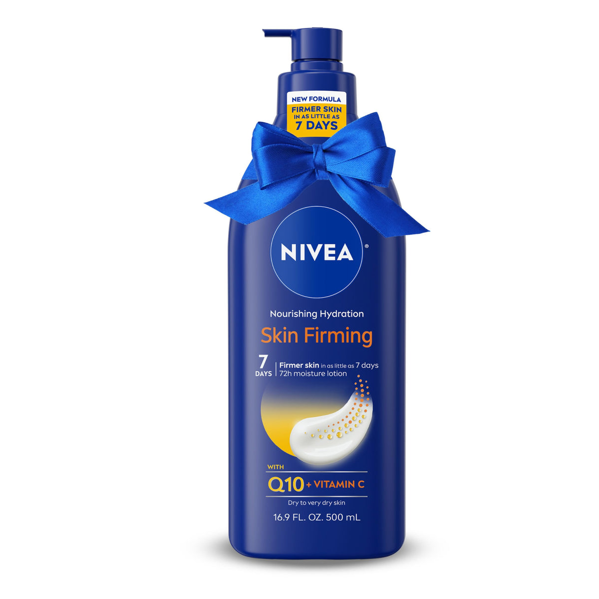 NIVEA Nourishing Hydration skin firming lotion bottle pump showing pump for easy, long-lasting moisture